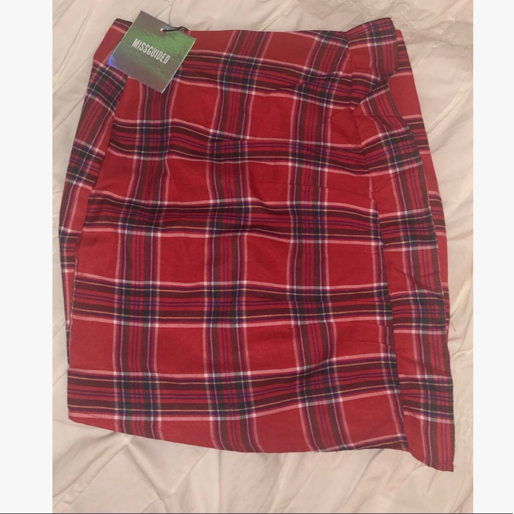 Missguided red plaid skirt